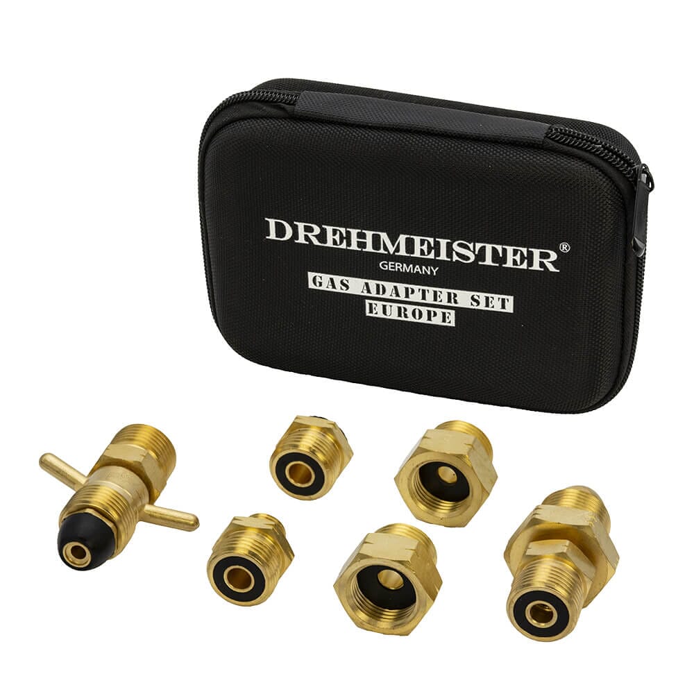 DREHMEISTER EU Gas Cylinder Adapter Set – 6-Piece with Case, 127965