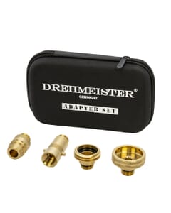 DREHMEISTER LPG adapter set with case and four European adapters, 128012 . Complete European LPG adapter set with DISH, Bayonet, ACME & Euro nozzle – supplied in a durable carry case.