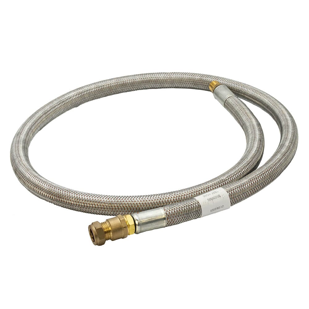 Caravan LPG Hose Assembly Galvanised Steel, 1.5m - 3/8" Bsp MT x 15mm , 2224