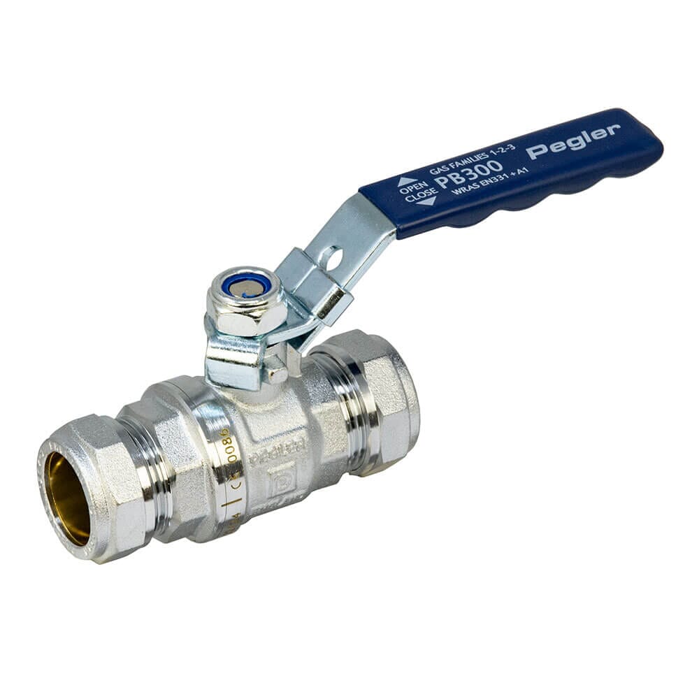 Pegler PB300 22mm Full Bore Ball Valve with Blue Lever Handle, 254022