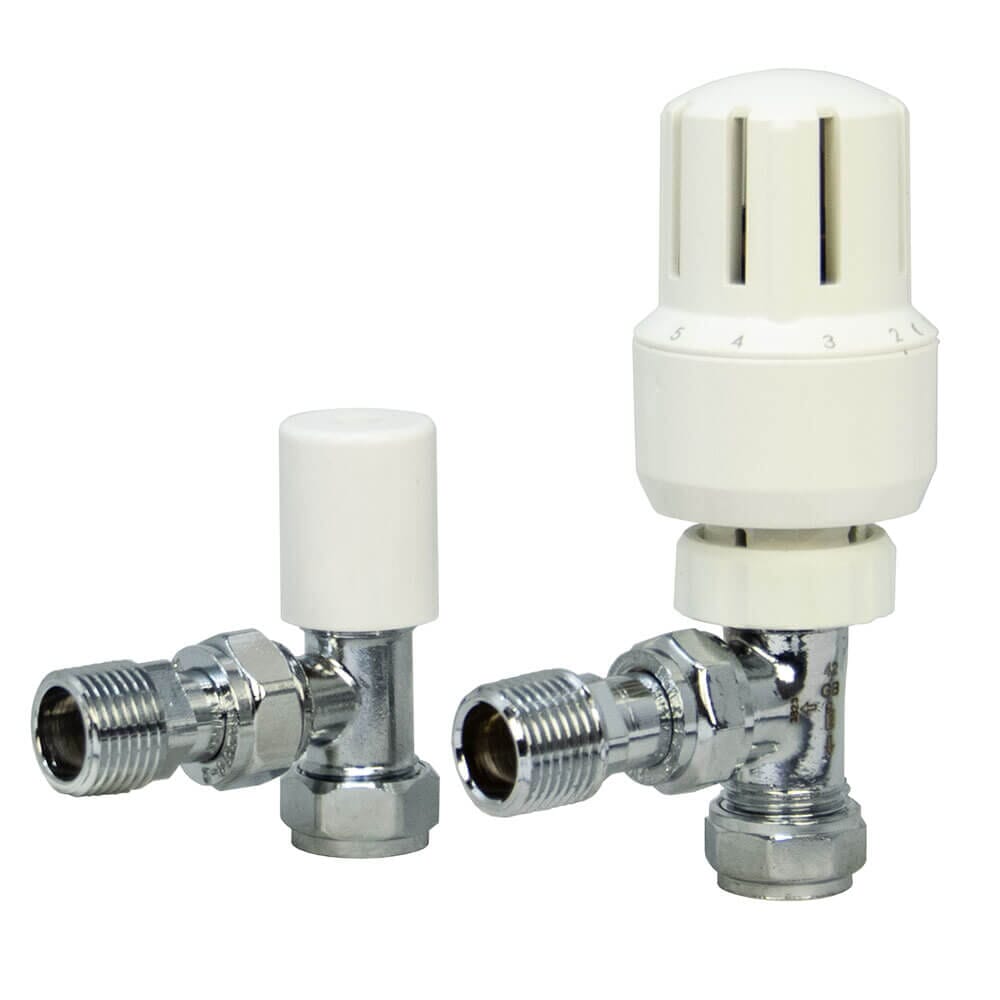 Pegler Mistral II Angled Thermostatic Radiator Valve and Lockshield Set - 15mm, 42252