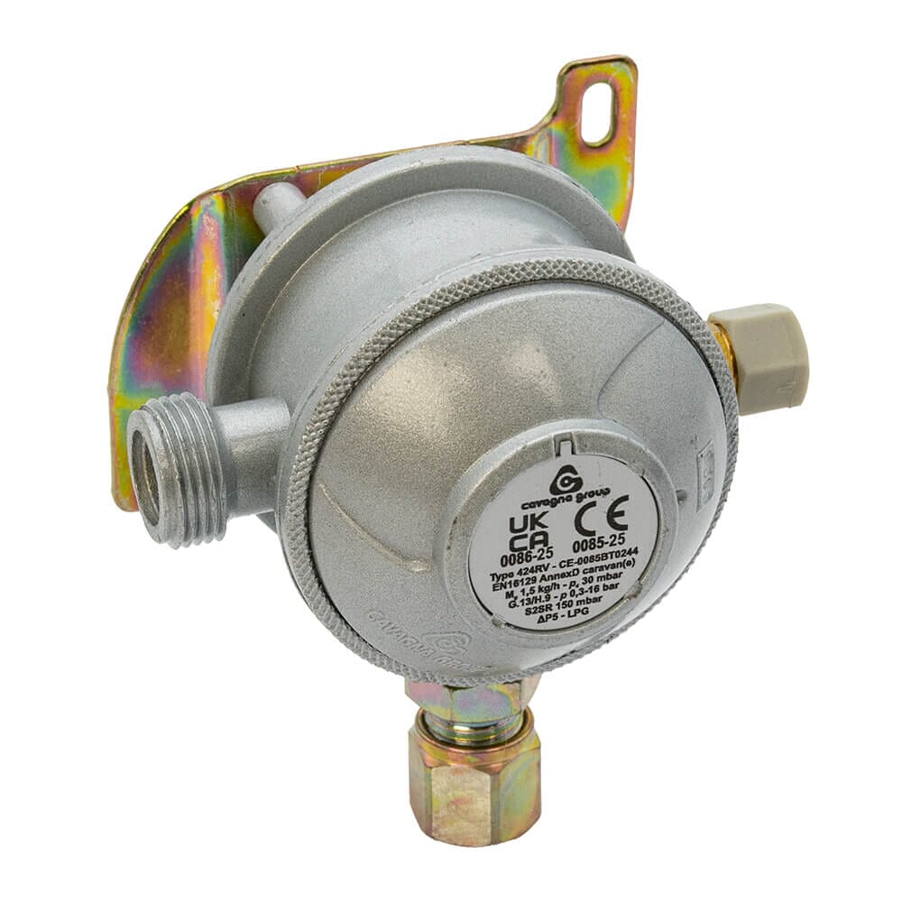 Cavagna 30mbar Caravan & Motorhome Gas Regulator 8mm - Angled