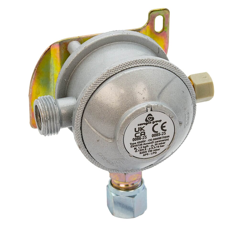 Cavagna 30mbar Caravan & Motorhome Gas Regulator 10mm - Angled