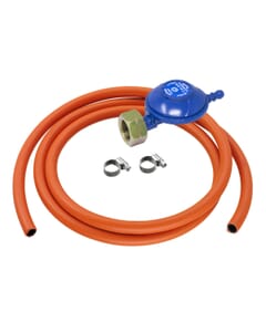 1 Butane 29mbar regulator with 2 metres of orange hose and 2 clips for securing the hose