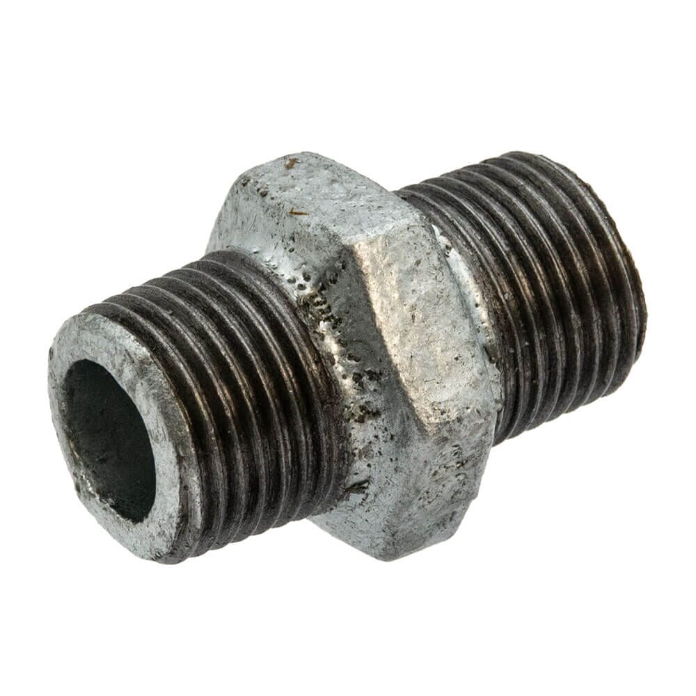 Galvanised Iron Hexagon Nipple – 1/2" Male x Male, 6157