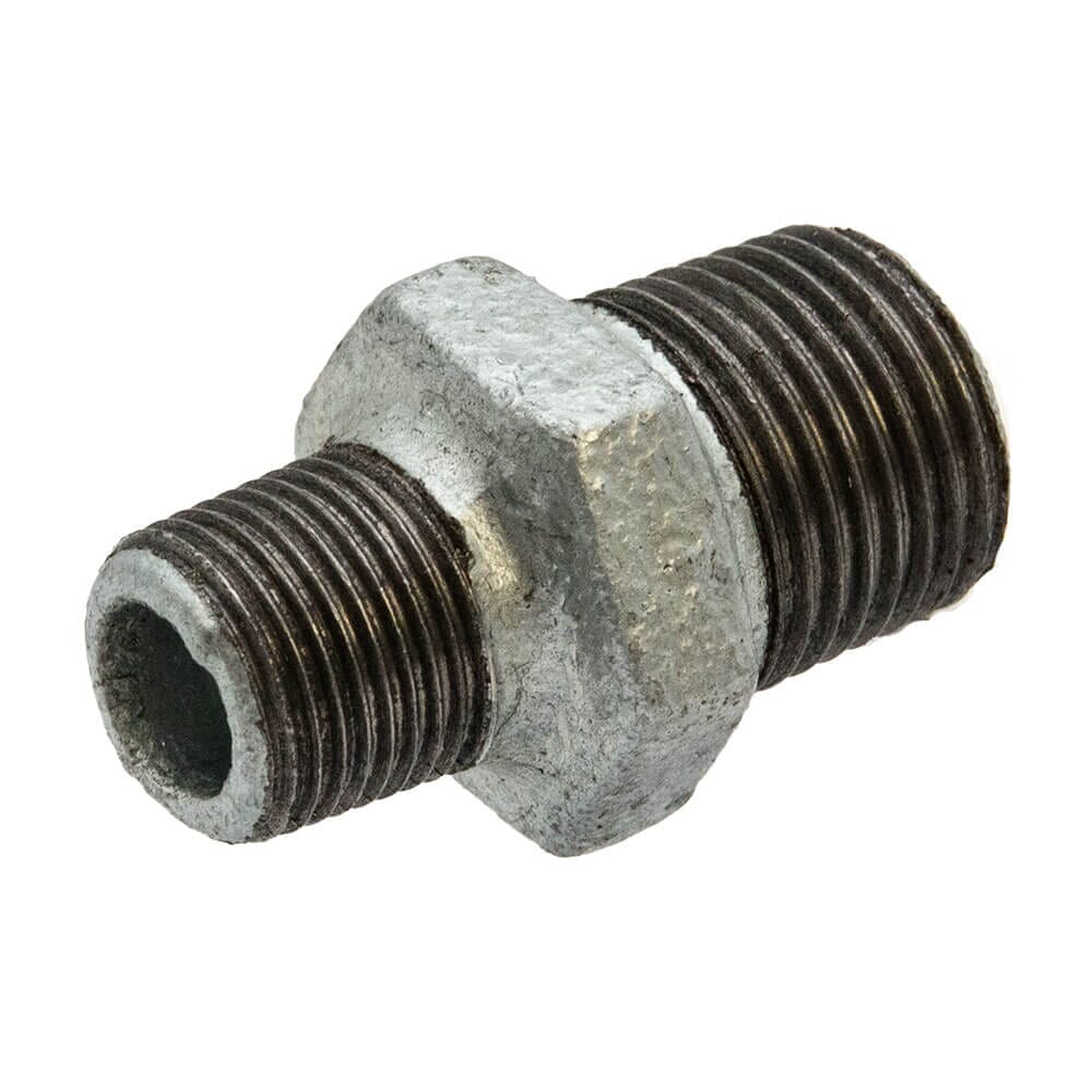 Galvanised Iron Reducing Hex Nipple – 1/2" x 3/8" M x M, 6165