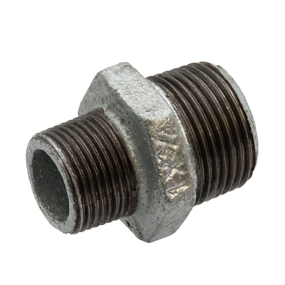 Galvanised Iron Reducing Hex Nipple – 1" x 3/4" M x M, 6169