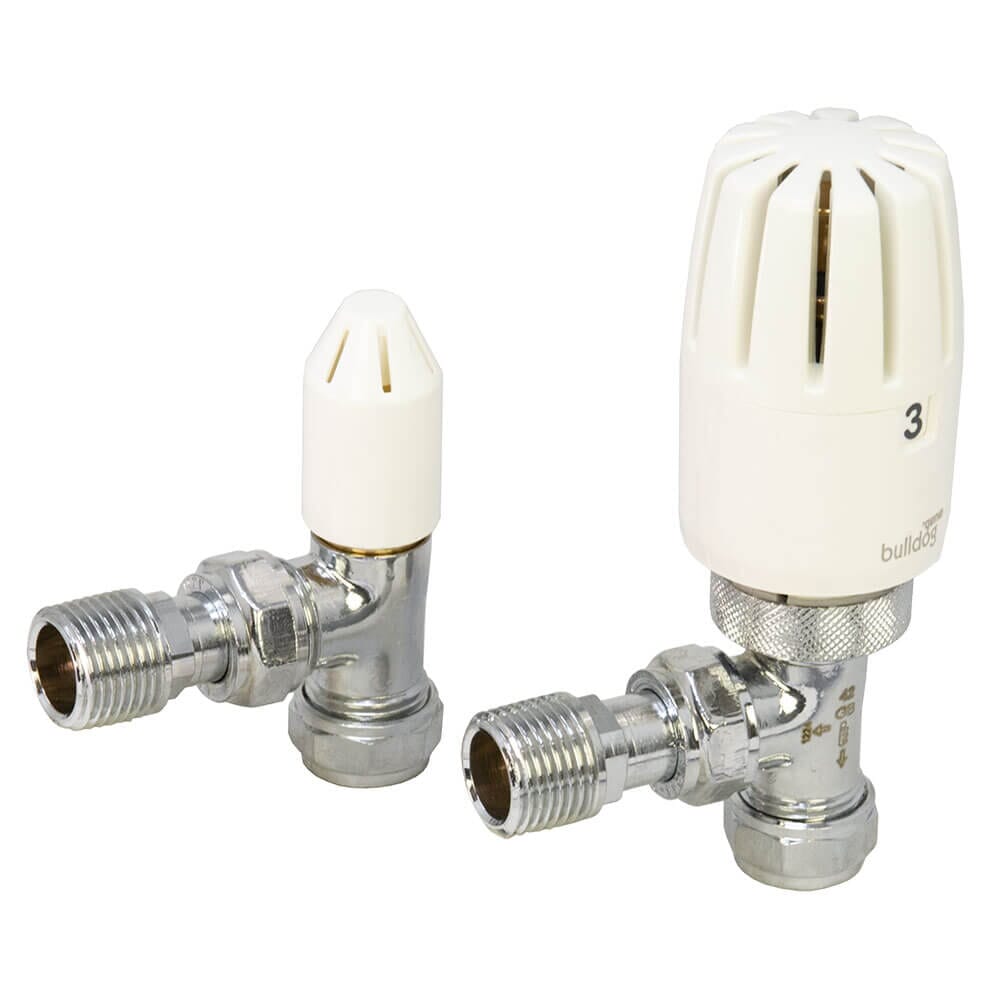 Pegler Yorkshire Bulldog II Angled Thermostatic TRV & Lockshield Set - 15mm, 643150