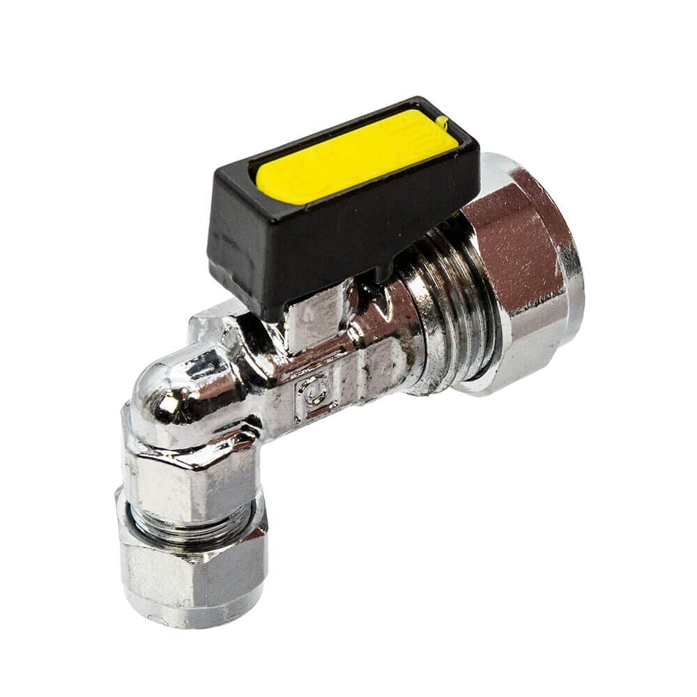 Mini Elbow Gas Ball Valve - 15mm x 8mm Compression, 7251