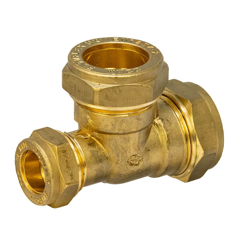 Reduced End Brass Compression Tee –  22mm x 15mm x 22mm , AH103