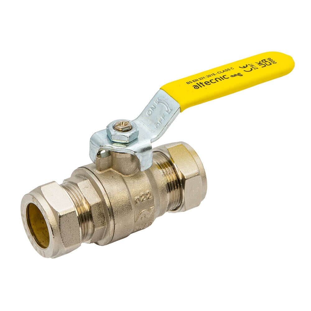 Altecnic 3/4" Compression Gas Ball Valve Full Bore – Yellow Lever, AI-331122