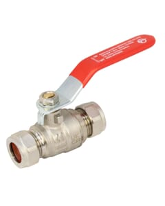 Tesla 15mm Lever Ball Valve Red Handle - WRAS Approved
