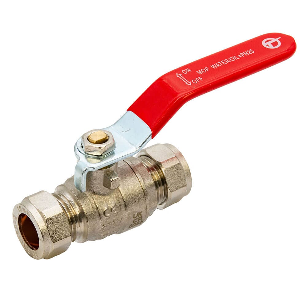 Tesla 15mm Lever Ball Valve with Red Handle – WRAS Approved