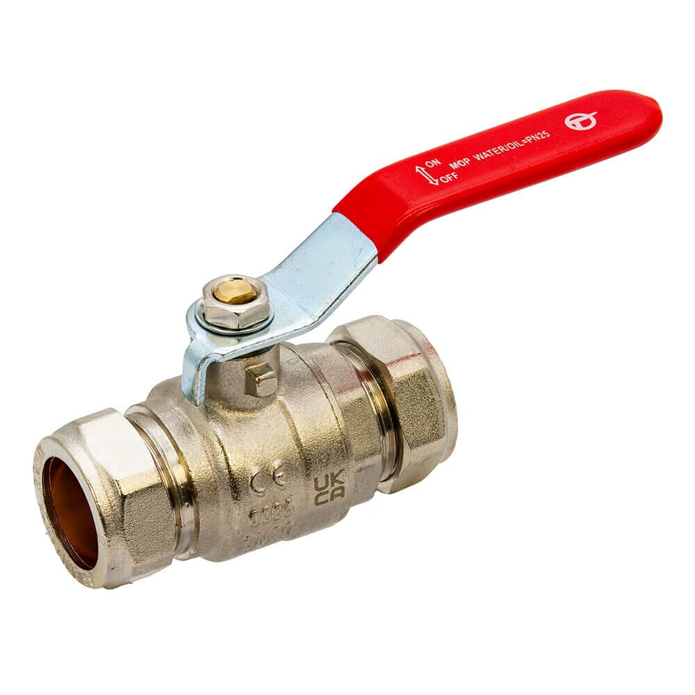 Tesla 22mm Lever Ball Valve with Red Handle – WRAS Approved