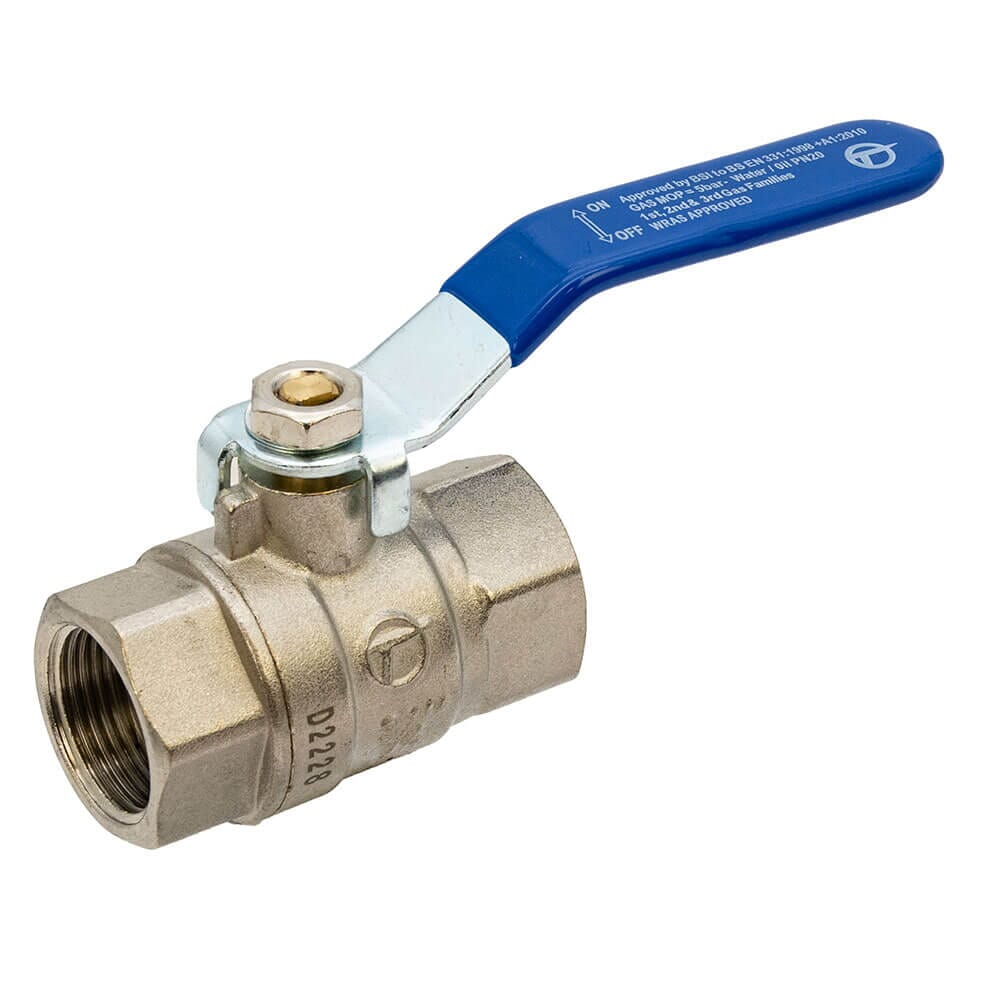 Tesla 3/4" BSP F x F Full Bore Lever Ball Valve – Blue Handle, GB/BVL34B