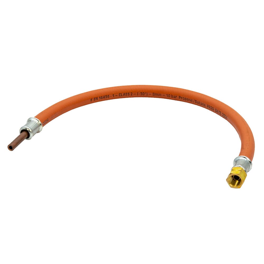LPG High Pressure Gas Hose - 8mm Copper Standpipe x 1/4" LH FM, 450mm, GPA/450/SPIPE