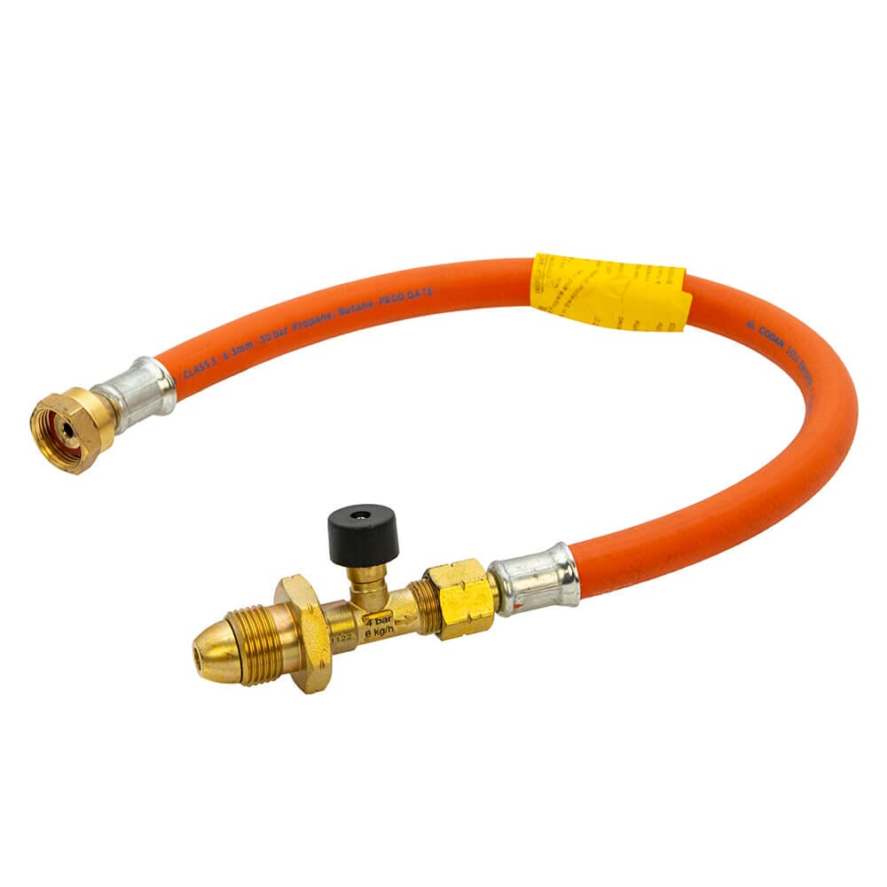 450mm Propane Pigtail with Rupture Protection - POL x W20, GPT/RP/G7/450. 450mm propane pigtail with hose rupture protection (HRP). POL x W20. Safer LPG connections for travel.