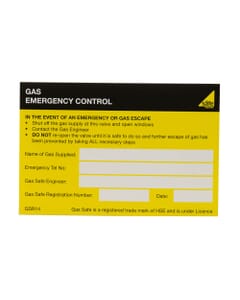 Gas Safe® Gas Emergency Control Labels - Pack of 10, GSR-014