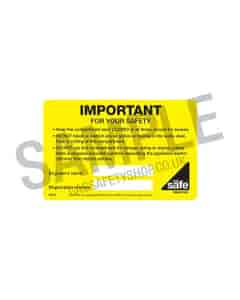 Gas Safe Important for your Safety Labels, GSR8