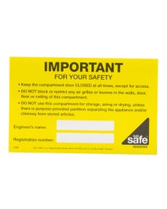 Gas Safe® Compartment Ventilation Labels, GSR8