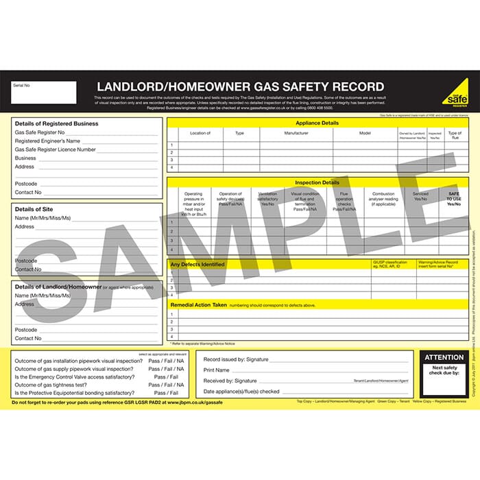 Gas Safe Landlords Report Pad