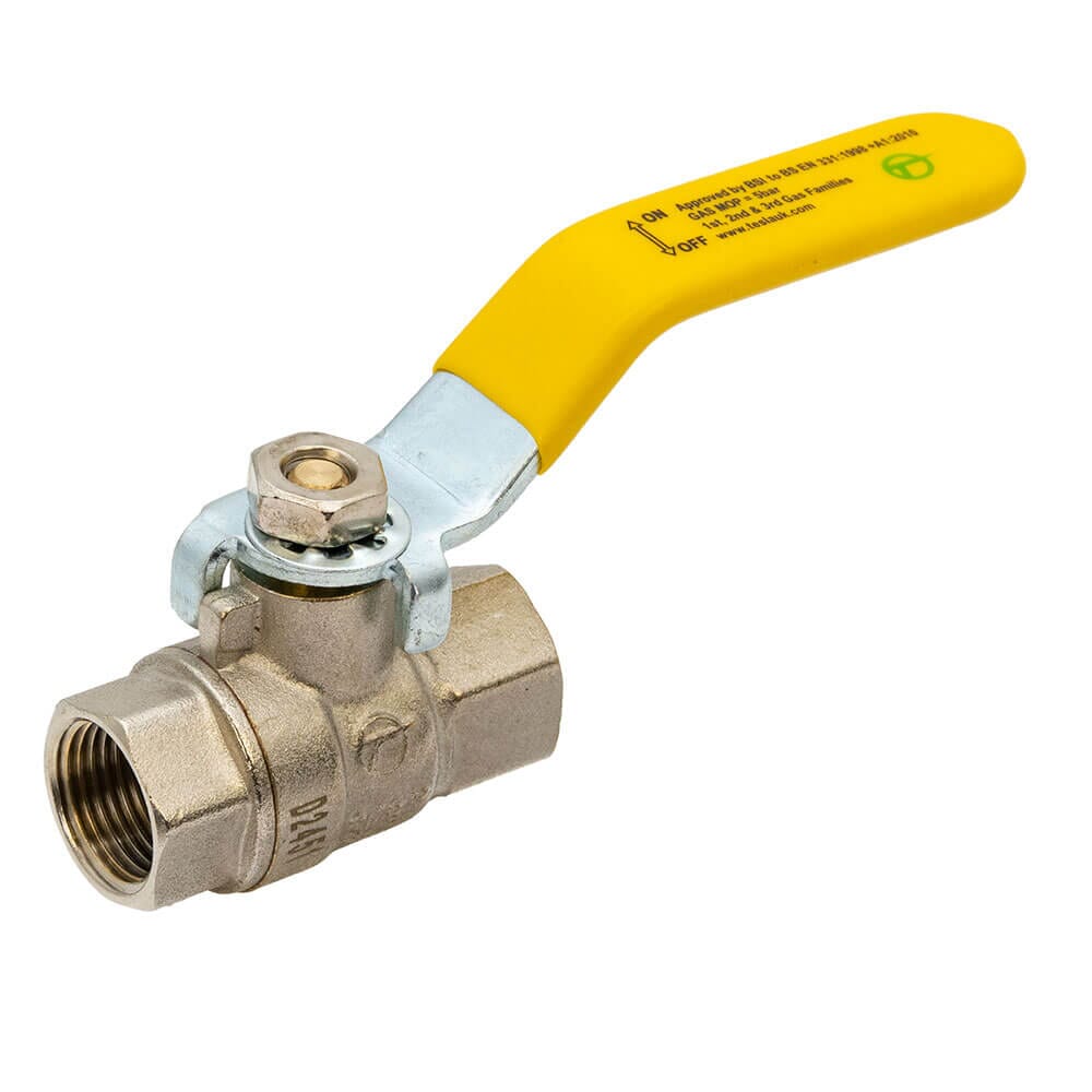 Tesla 3/8" BSP Full Bore Gas Ball Valve – Yellow Lever Handle, HA195