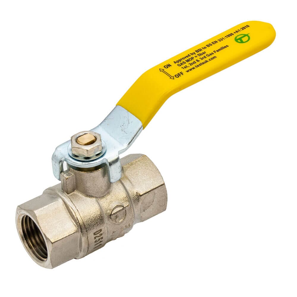 Tesla 1/2" BSP Full Bore Gas Ball Valve – Yellow Lever Handle