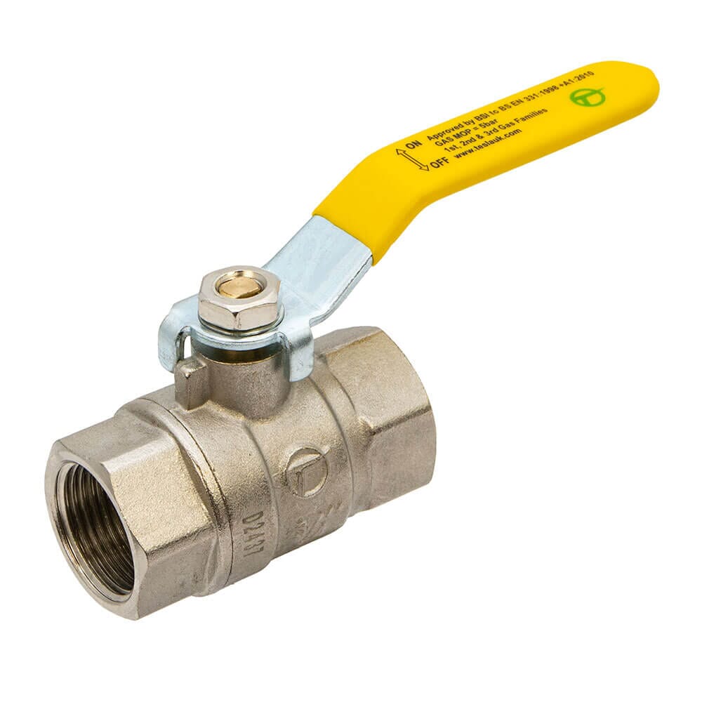 Tesla 3/4" BSP Full Bore Gas Ball Valve – Yellow Lever Handle