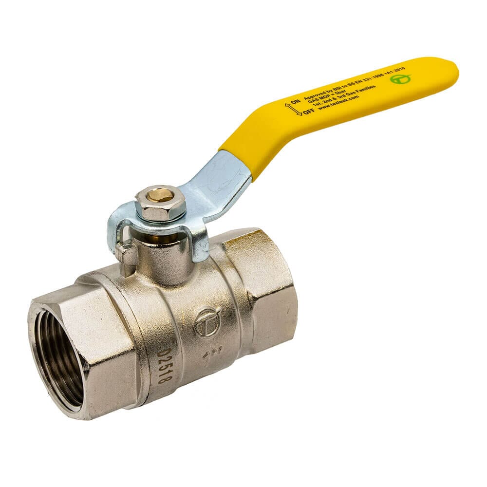 Tesla 1" BSP Full Bore Gas Ball Valve – Yellow Lever Handle