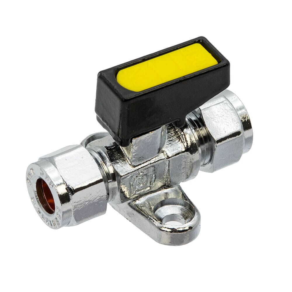 Mini Gas Ball Valve - 8mm Compression with Foot Plate