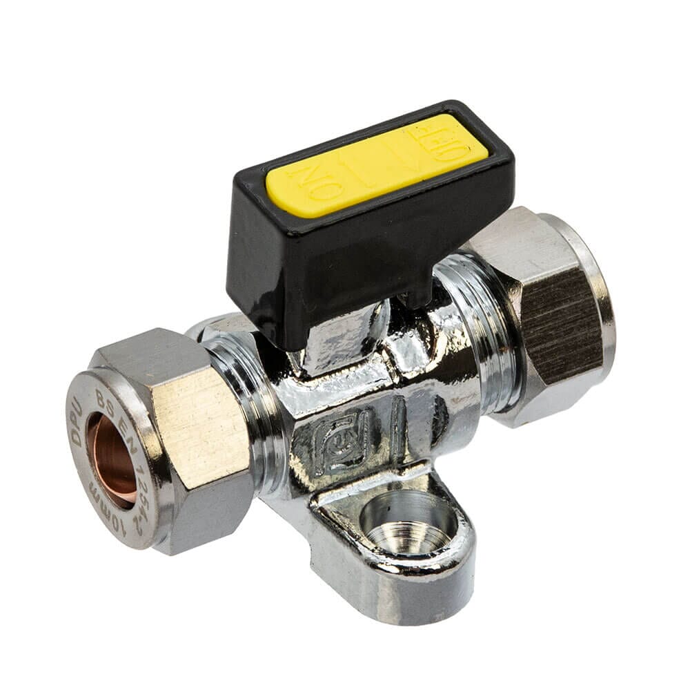 Mini Gas Ball Valve - 10mm Compression with Foot Plate