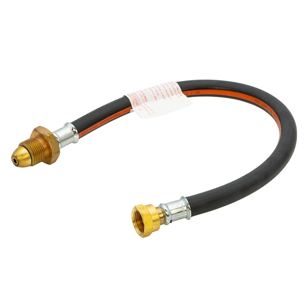 18" Propane Pigtail Hose - NR POL x W20, HA325. UK-made 18" propane pigtail with NR & excess flow valve, EN 16436-1 Class 3, Calor approved.