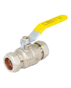 Tesla 22mm Compression Full Bore Gas Ball Valve - Yellow Lever