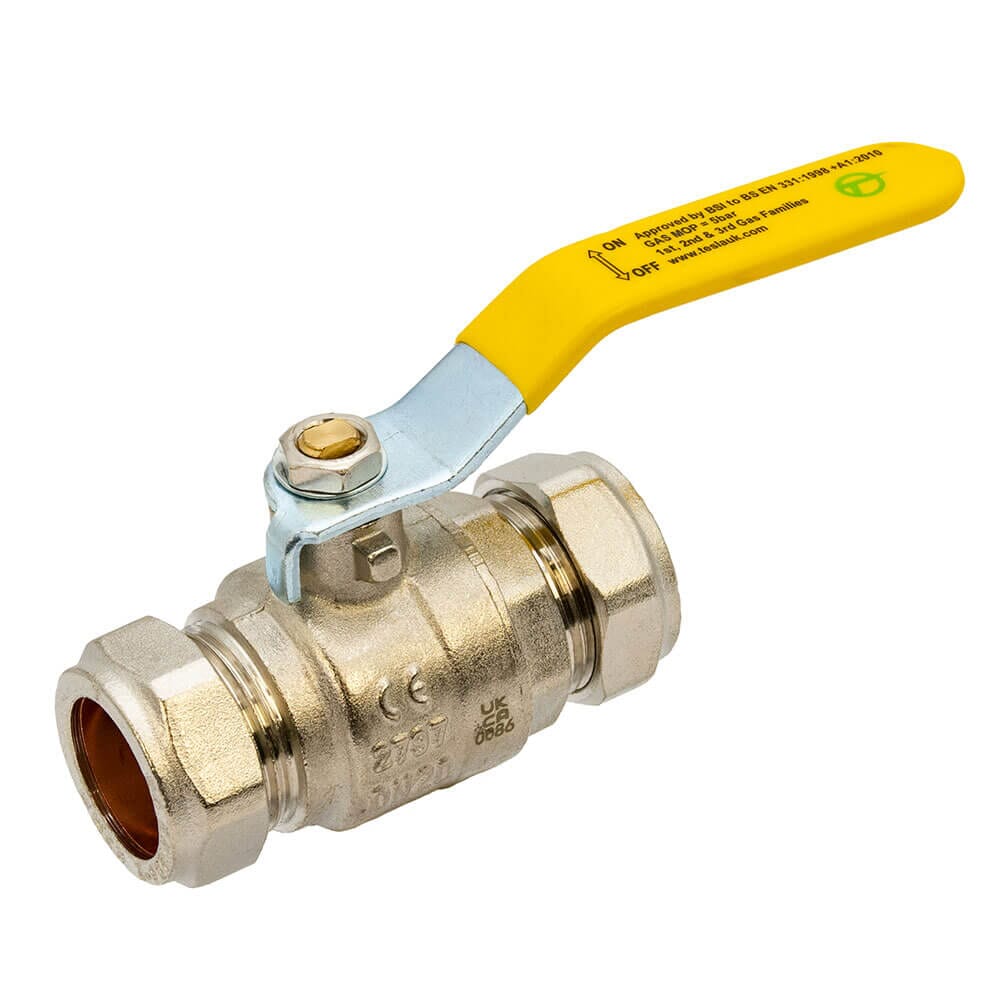 Tesla 22mm Gas Ball Valve Full Bore Compression – Yellow Lever