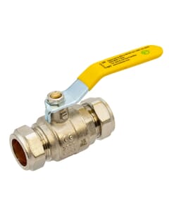 Tesla 22mm Gas Ball Valve Full Bore Compression – Yellow Lever, HA9621