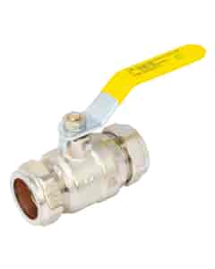Tesla 28mm Full Bore Compression Gas Ball Valve - Yellow Lever Handle