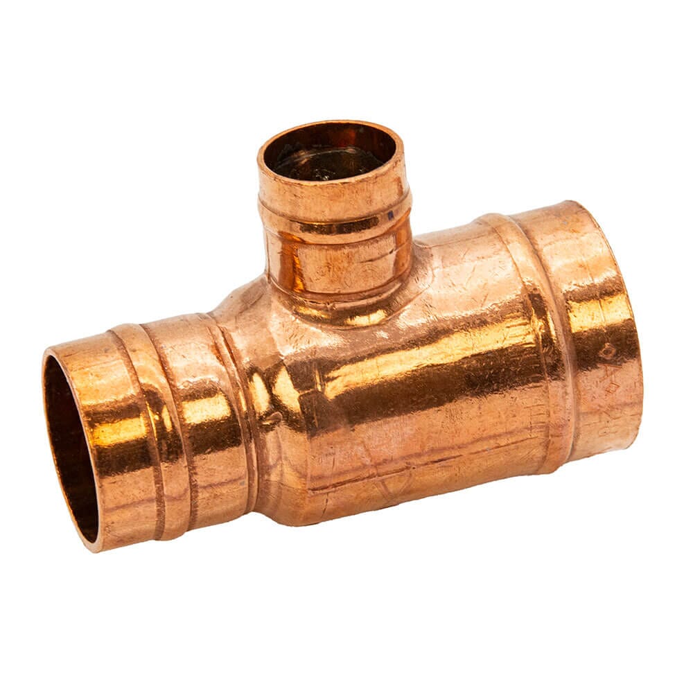Copper Solder Ring Tee Reduced Branch & End - 28mm x 22mm x 15mm, MSR20282215