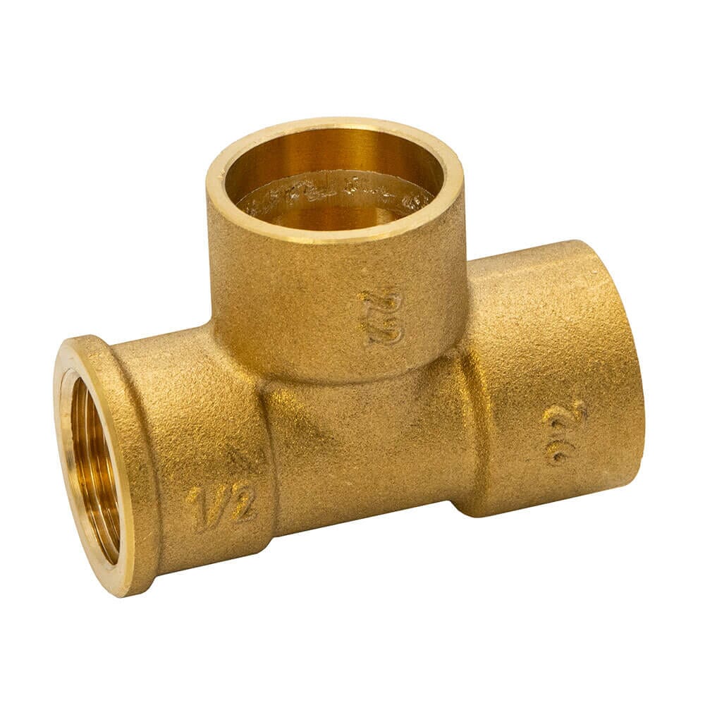 Brass Solder Ring Female Iron End Tee - 22mm x 1/2" BSP x 22mm, MSR27220422