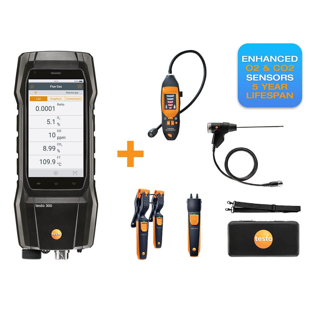 Testo 300 Flue+ Gas Analyser Ultra Smart Kit, T300564 3004 02