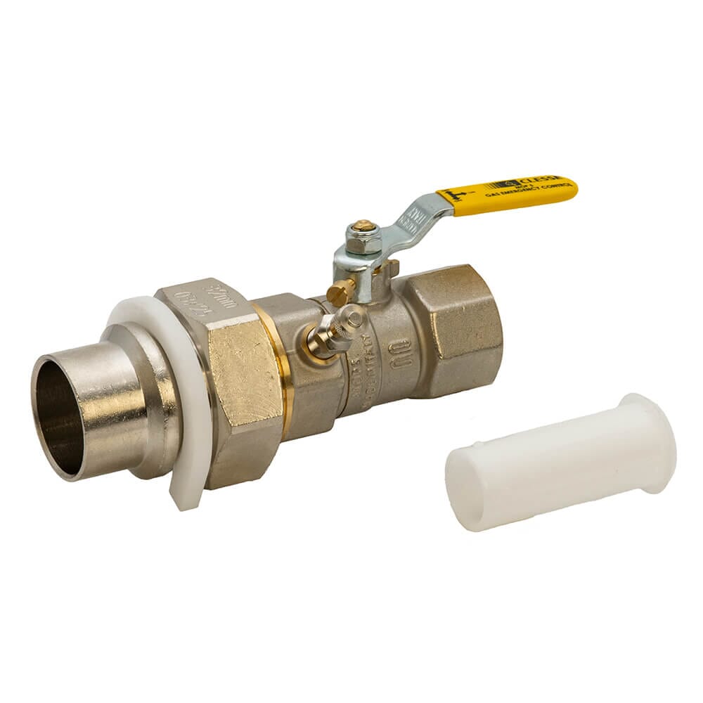 Clesse EvoFit Transition Fitting 1" BSP FM x 32mm MDPE, UU32MMX1TF-VFK, 1" BSP female to 32mm MDPE EvoFit gas transition valve with MOP5 shut-off and integrated test point. 
