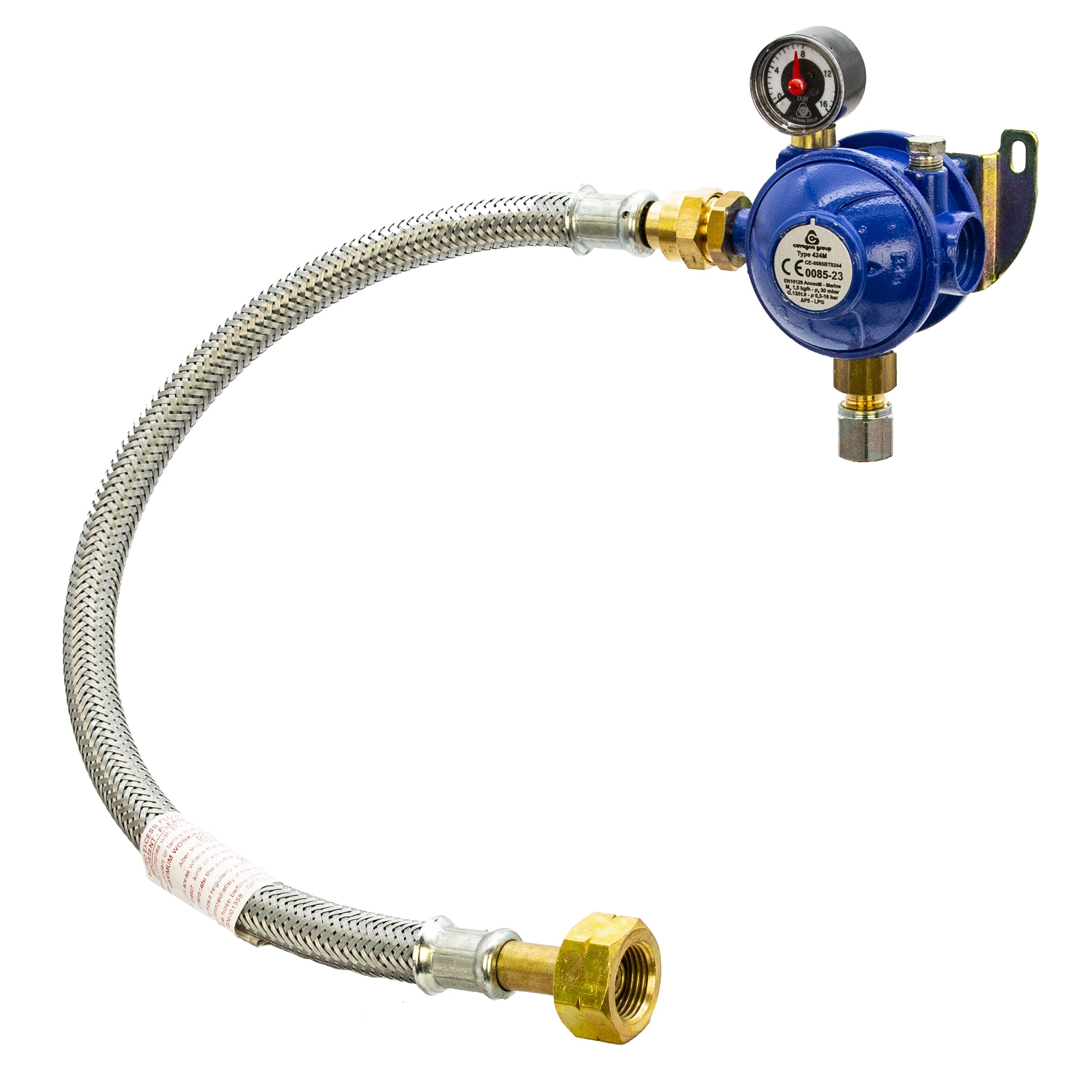 Cavagna Marine 30mbar Bulkhead LPG Regulator Kit with Gauge - S/S Hose