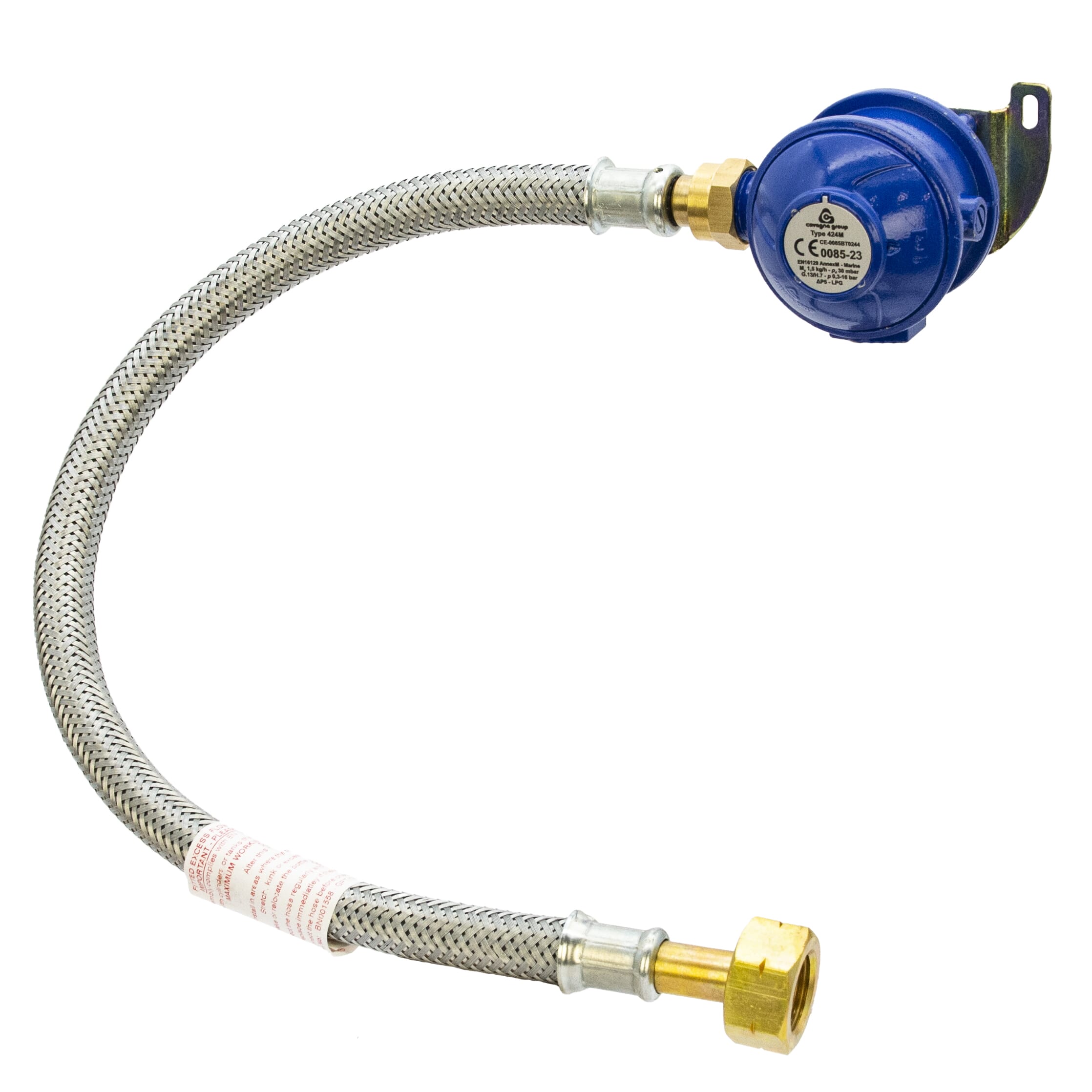 Cavagna 30mbar Marine LPG Bulkhead Gas Regulator Kit - S/S Hose